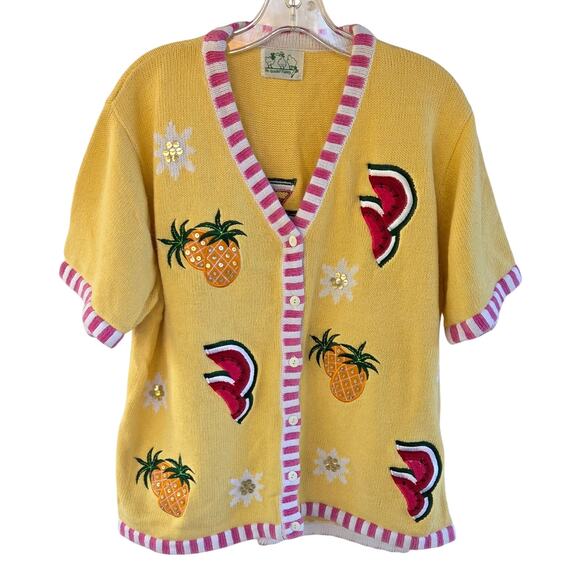 Vintage Quacker Factory Fruit Cardigan XL/XXL – Pineapple & Watermelon Knit - Picture 2 of 9